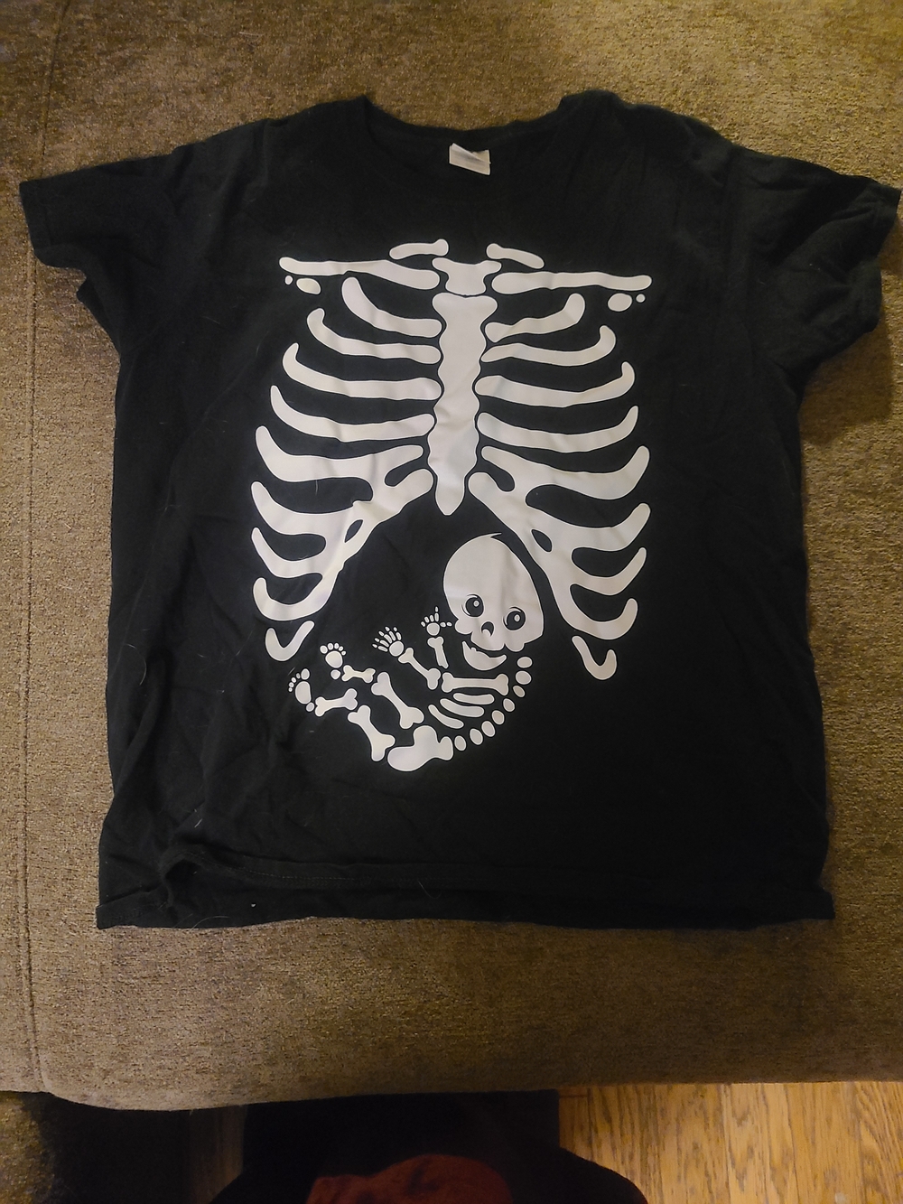 Black Tee with White Skeleton Maternity Print